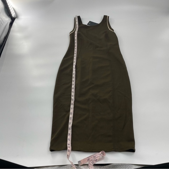 NWT ZARA Chocolate Brown Stretch Scoop Back Minimals Neutral Bodycon Midi Dress - Picture 4 of 12